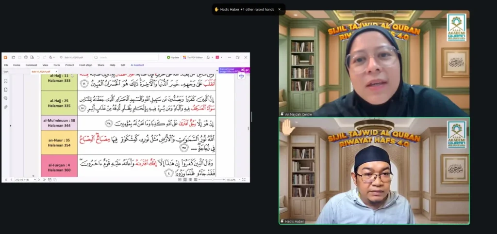 Tangkap layar kelas dalam talian: Hadisharman bin Haber, peserta terbaik STAQ 4.0